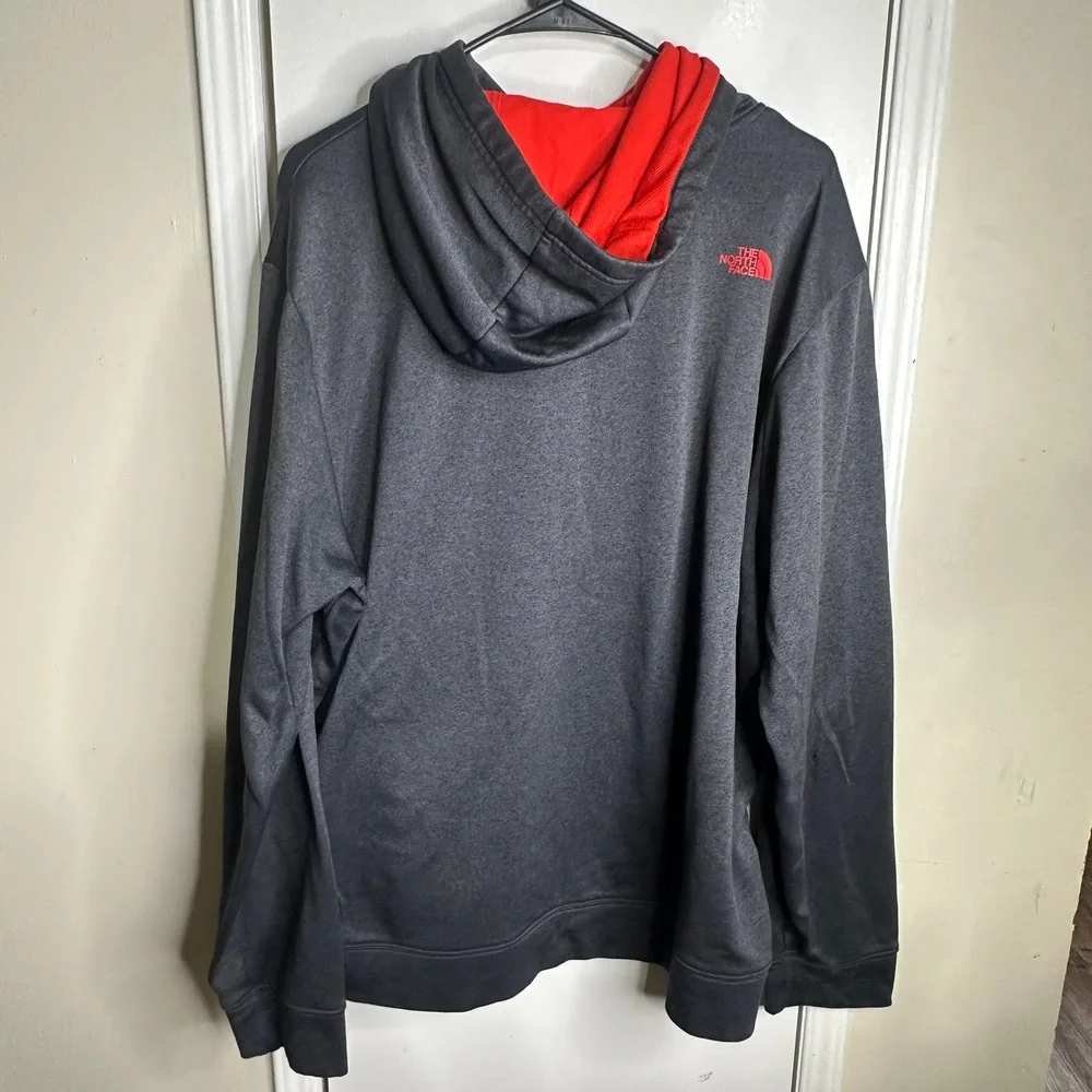 The North Face Mens XL Grey Red Logo Pullover Fleece Hoodie Sweatshirt READ